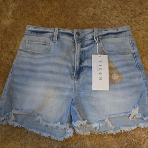 Risen Women's Distressed Light Blue Jean Shorts